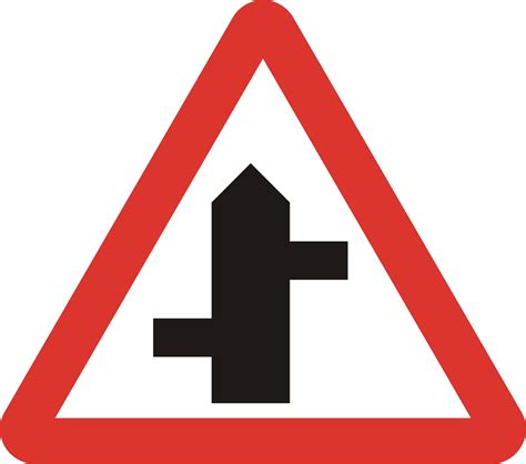 box junction road sign|staggered junction ahead sign.